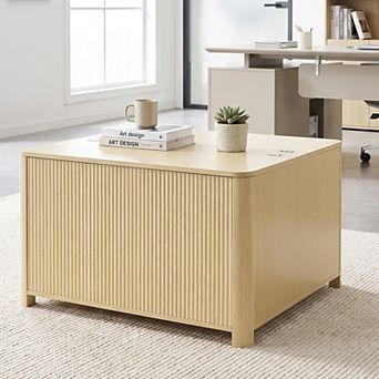 31.5" Modern Minimalist Fluted Square Dual Flip-Top Coffee Table with Hidden Storage Compartments