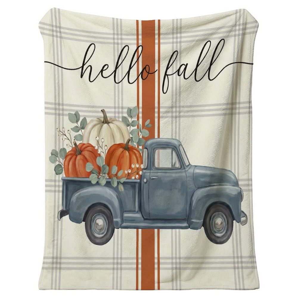 Fall Throw Blankets, Hello Fall Pumpkin Truck Soft Cozy Blanket for Couch
