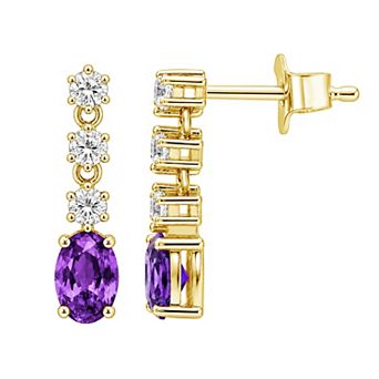 Jewelexcess Sterling Silver 1/3 Carat T.W. Lab-Grown Diamond & Simulated Gemstone Dangle Earrings