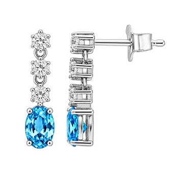 Jewelexcess Sterling Silver 1/3 Carat T.W. Lab-Grown Diamond & Simulated Gemstone Dangle Earrings