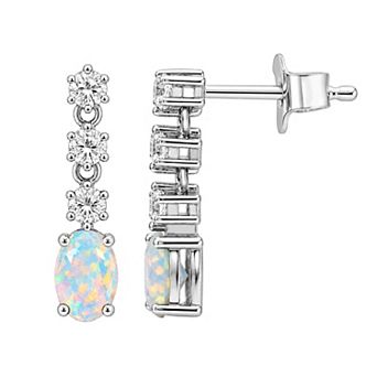 Jewelexcess Sterling Silver 1/3 Carat T.W. Lab-Grown Diamond & Simulated Gemstone Dangle Earrings