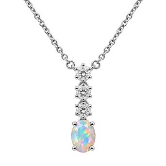 Jewelexcess Sterling Silver 1/3 Carat T.W. Lab-Grown Diamond & Simulated Gemstone Pendant Necklace