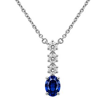 Jewelexcess Sterling Silver 1/3 Carat T.W. Lab-Grown Diamond & Simulated Gemstone Pendant Necklace