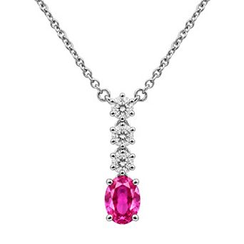 Jewelexcess Sterling Silver 1/3 Carat T.W. Lab-Grown Diamond & Simulated Gemstone Pendant Necklace