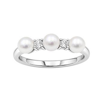 Jewelexcess Sterling Silver 1/10 Carat T.W. Lab-Grown Diamond & Simulated Pearl Ring