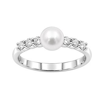 Jewelexcess Sterling Silver 1/4 Carat T.W. Lab-Grown Diamond & Simulated Pearl Ring