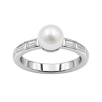 Jewelexcess Sterling Silver 1/3 Carat T.W. Lab-Grown Diamond & Simulated Pearl Ring