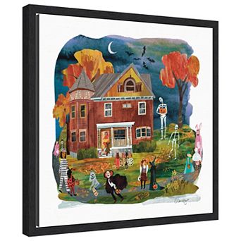 Haunted House Halloween by Claire Hanley Framed Canvas Wall Art Print