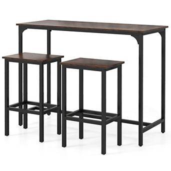 Costway 3 pc Counter Height Table Set with Footrests Rectangular Pub Table & Chairs