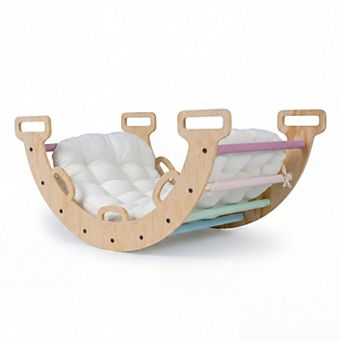 Costway Wooden Rocking Climbing Arch with Cushion, 3-in-1 Montessori Kids Climber Rocker