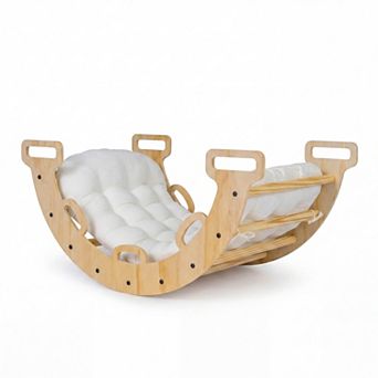 Costway Wooden Rocking Climbing Arch with Cushion, 3-in-1 Montessori Kids Climber Rocker