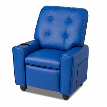Costway Push Back Kids Recliner Chair for Ages 3+, PU Leather Reclining Armchair with Cup Holder
