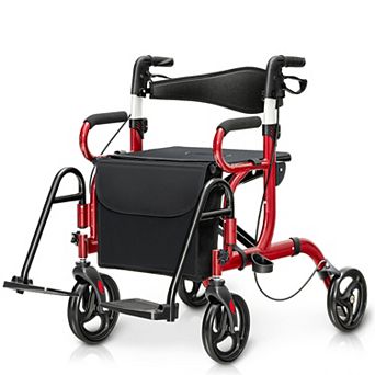 Costway Rollator Walker with Seat Folding Walker with 8-inch Wheels Supports up to 350lbs