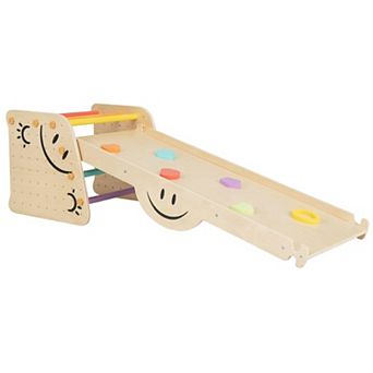 Costway Wooden Climbing Toy Triangle Climber Set of 2 with Seesaw Dual-sided Ramp Indoor