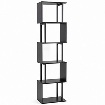 Costway S-Shaped Bookshelf, 5 tier Geometric Bookcase Corner Display Shelf for Office