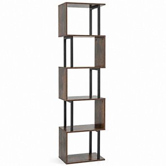 Costway S-Shaped Bookshelf, 5 tier Geometric Bookcase Corner Display Shelf for Office