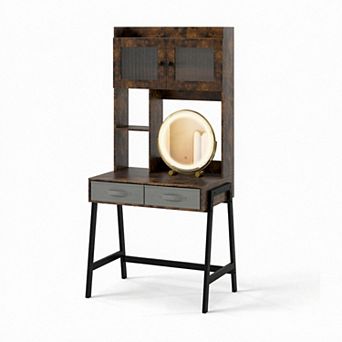 Costway Vanity Desk with Rotatable Mirror and Lights, Dressing Table with 3 Light Colors