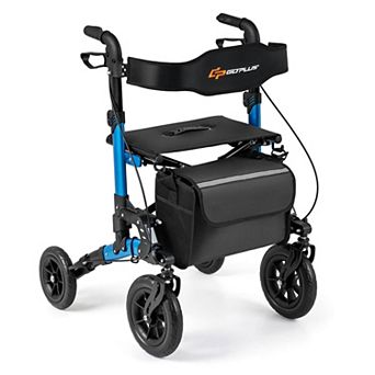 Costway Rollator Walker for Seniors with Seat Mesh Backrest Spring Suspension Cane Holder