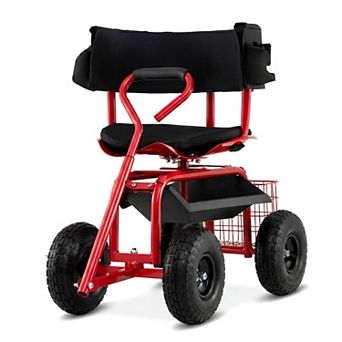 Costway Rolling Garden Cart Height Adjustable Scooter with Swivel Seat & Tool Storage