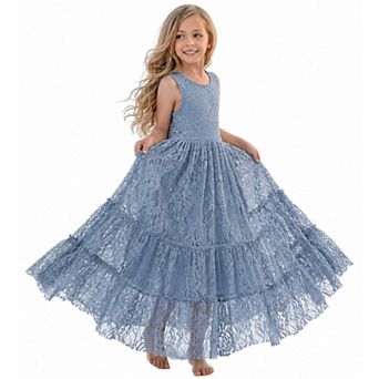 2Bunnies Girls’ Vintage Boho Sleeveless Lace Ruffled Maxi Dress