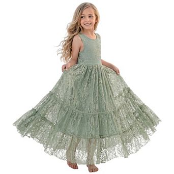 2Bunnies Girls’ Vintage Boho Sleeveless Lace Ruffled Maxi Dress