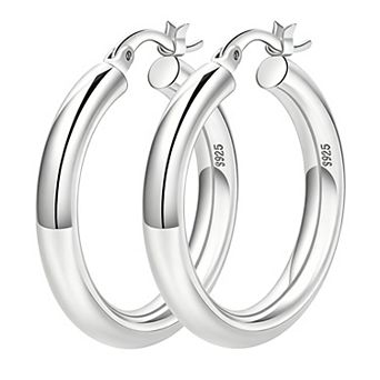 White Gold Plated Hypoallergenic Hollow Tube Hoop Earrings for Women