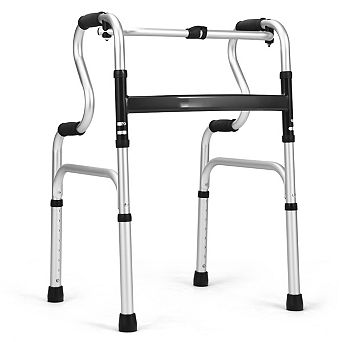 Costway One-button Folding Walker Aluminum Walking Frame with Adjustable Height