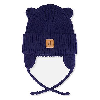 Baby Knit Hat With Strings Navy Blue