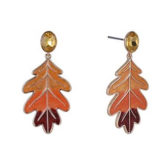 Hallmark Glitter Enamel Oak Leaf Earrings