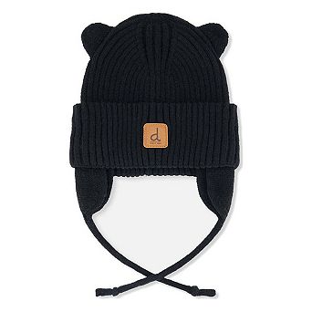 Baby Knit Hat With Strings Black