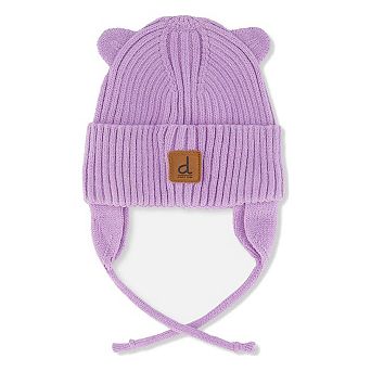 Baby Knit Hat With Strings Lavender