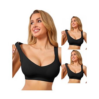 3 Packs Women's Deep V Seamless Wireless Minimizer Full Coverage W-Shaped Push Up Wide Strap Bras