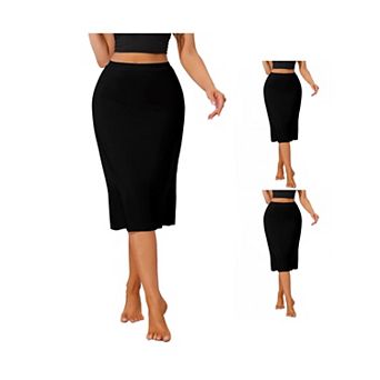 3 Packs Women's Solid Long Half Slip Lightweight Under Dress Seamless Layer Elastic Waist Underskirt