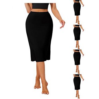 5 Packs Women's Solid Long Half Slip Lightweight Under Dress Seamless Layer Elastic Waist Underskirt