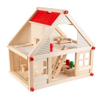 Hey! Play! Wooden Dollhouse with Furniture