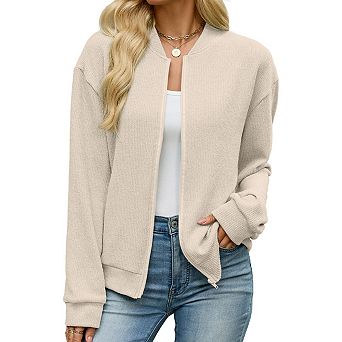 Women’s Zip‑Up Stand Collar Varsity Jacket Casual Fall Outerwear