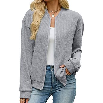 Women’s Zip‑Up Stand Collar Varsity Jacket Casual Fall Outerwear