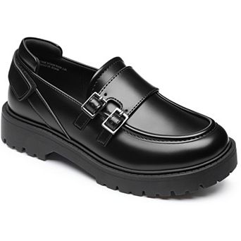 HOMEHOT Girls Chunky Platform Loafers Round Toe School Uniform Dress Shoes for Little Kid/Big Kid