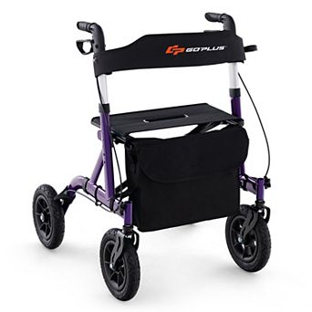Costway Foldable Height Adjustable Rollator Walker with Seat, Storage Bag for Seniors