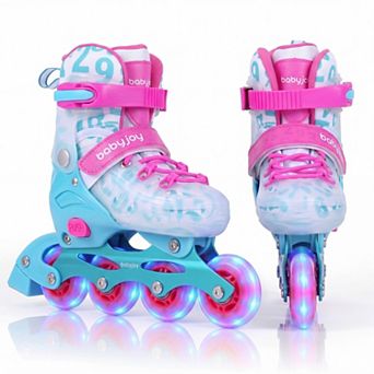 Costway Kids Inline Skates for Ages 7-9, Adjustable 4 Sizes Roller Skates w/Light Up Wheels, Brake