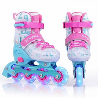Costway Kids Inline Skates for Ages 5-7, Adjustable 4 Sizes Roller Skates w/ Light Up Wheels, Brake