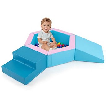 Costway 3 pc Baby Foam Climbing Blocks with Ball Pit Triangle Stair 100 Ocean Balls