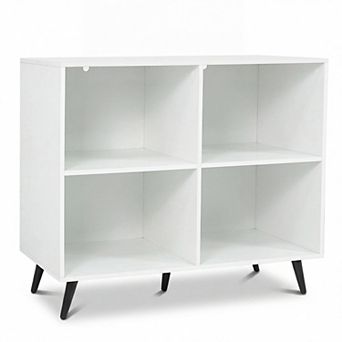 Costway 4-Cube Wooden Bookshelf Bookcase with 5 Metal Legs, Anti-Toppling Devices for Home