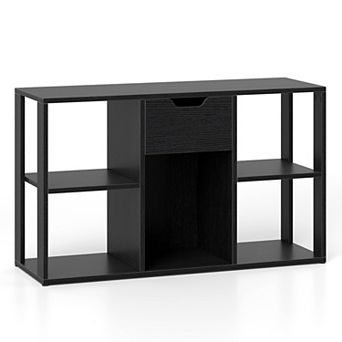 Costway 5-Cube Bookcase with Storage Drawer, Anti-tipping Kits, Cubby Storage Organizer