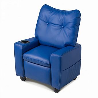 Costway Kids Recliner for Ages 3+, PU Leather Push Back Toddler Sofa with Cup Holder