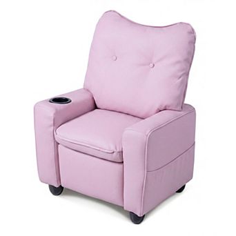 Costway Kids Recliner for Ages 3+, PU Leather Push Back Toddler Sofa with Cup Holder