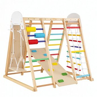 Costway Indoor Jungle Gym for Kids 8-in-1 Montessori Climber Playset with Swing Monkey Bars