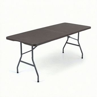 Costway Indoor Outdoor Portable Utility Table with Metal Legs Rattan-like Tabletop