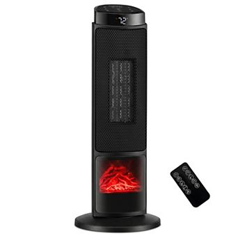 Costway 24" 1500W PTC Ceramic Tower Space Heater with 7-Color Flame, Adjustable Thermostat
