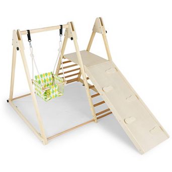 Costway 4-in-1 Indoor Jungle Gym with Baby Swing, Climber, Ladder and Resting Platform